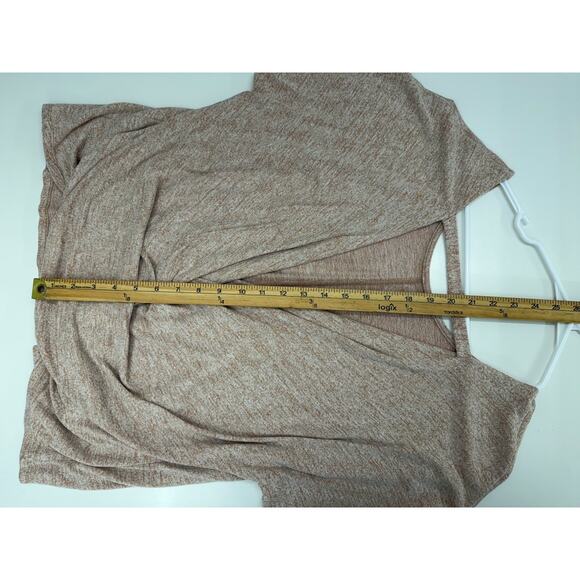 Express One Eleven Womens Shirt Large Brown Heathered Short Sleeve Low Cut Back - Picture 10 of 11